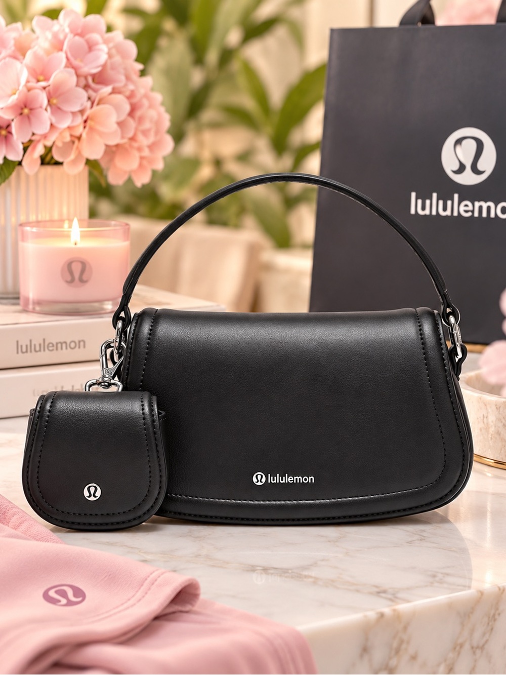 lululemon NWT Leather Alternative Cactus Mini Bag 1.2L – Black/Silver 🖤